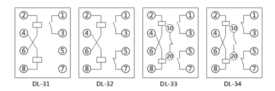 DL-34电流继电器内部接线图 ( 背视 )