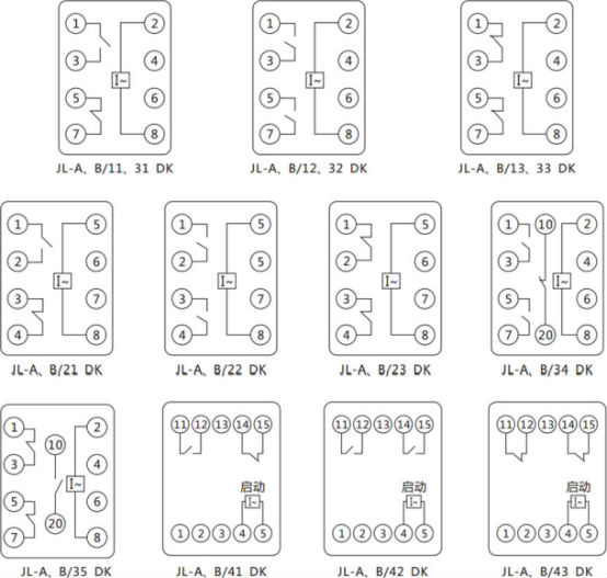 JL-A、B/11 DK无辅源电流继电器内部接线及外引端子图（正视图）