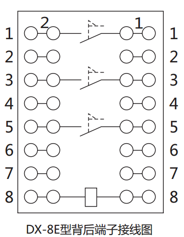 DX-8E信号继电器内部接线及外引接线图（背视）