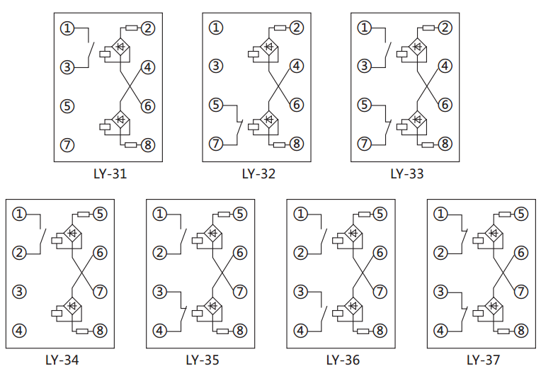 LY-31电压继电器内部接线及外引接线图