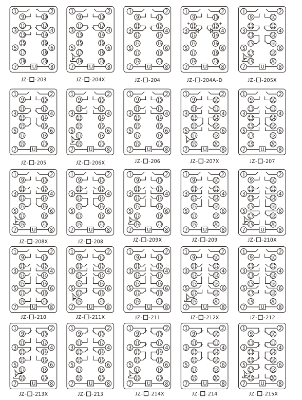 JZY（J)-15静态中间继电器内部接线图及外引接线图